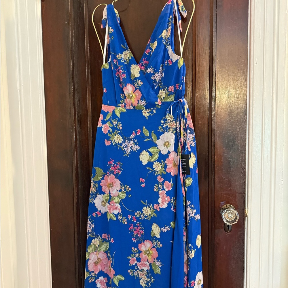 Lulu's Blue Floral Maxi Dress with Pink and Green Accents